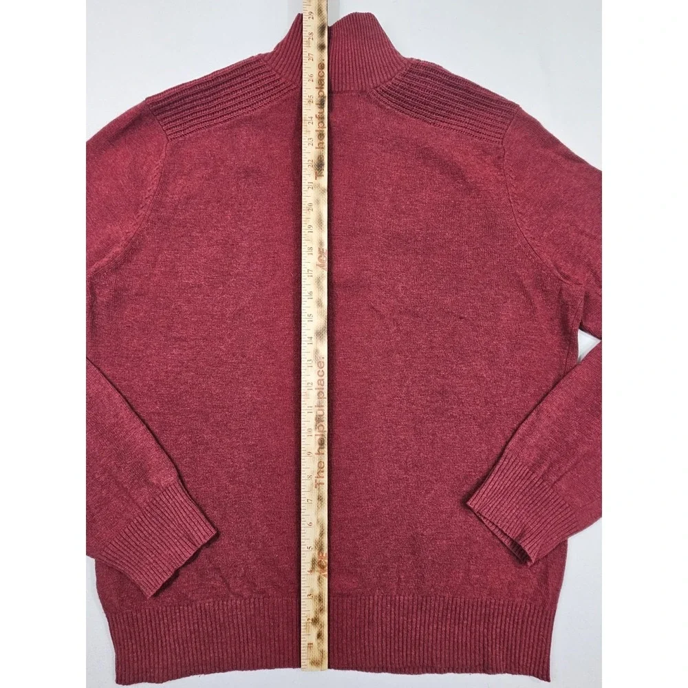 BANANA REPUBLIC Merino‎ Wool Garnet Red Mens L Mock Neck Button & Zipper Close
